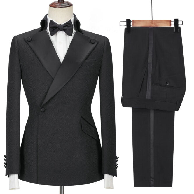 Fancy Peaked Lapel Two Pieces Black Prom Suits