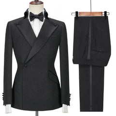 Fancy Peaked Lapel Two Pieces Black Prom Suits
