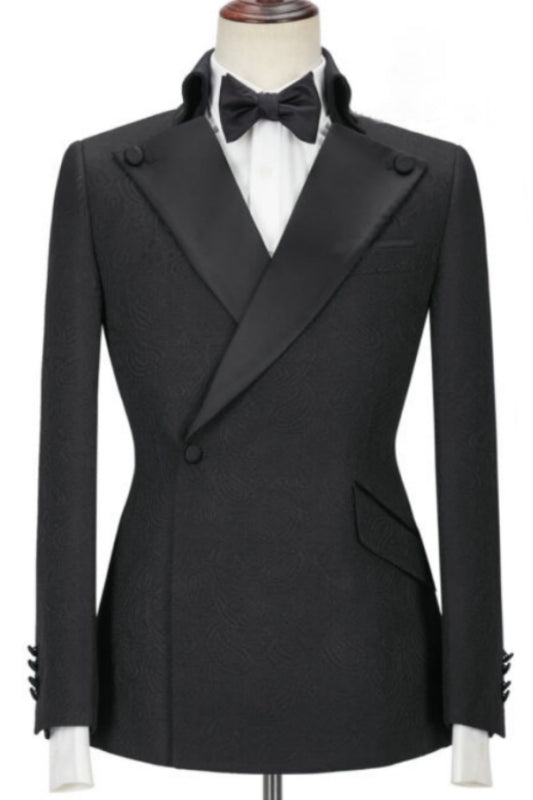 Fancy Peaked Lapel Two Pieces Black Prom Suits