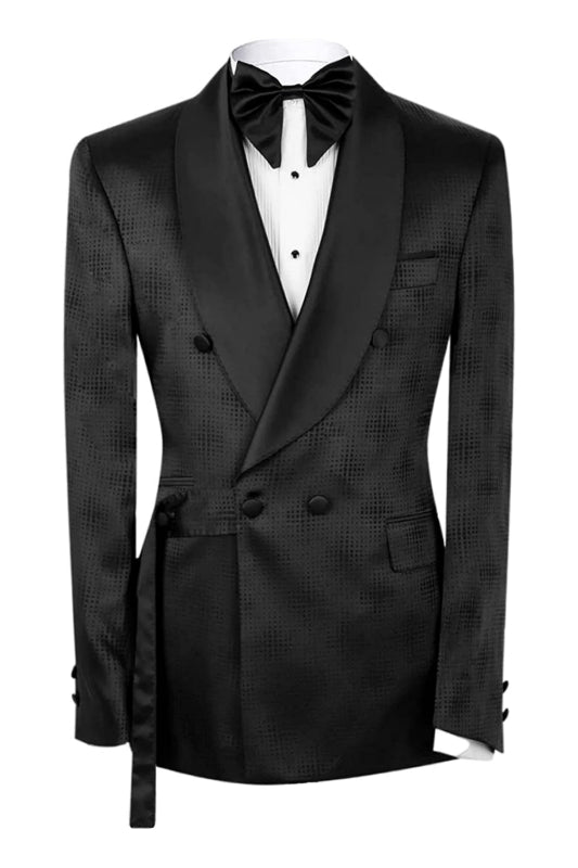 Fancy Shawl Lapel Double Breasted Black Wedding Suits