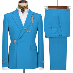 Fancy Notched Lapel Blue Prom Suits For Men