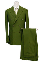 Fancy Peaked Lapel Double Breasted Green Prom Suits