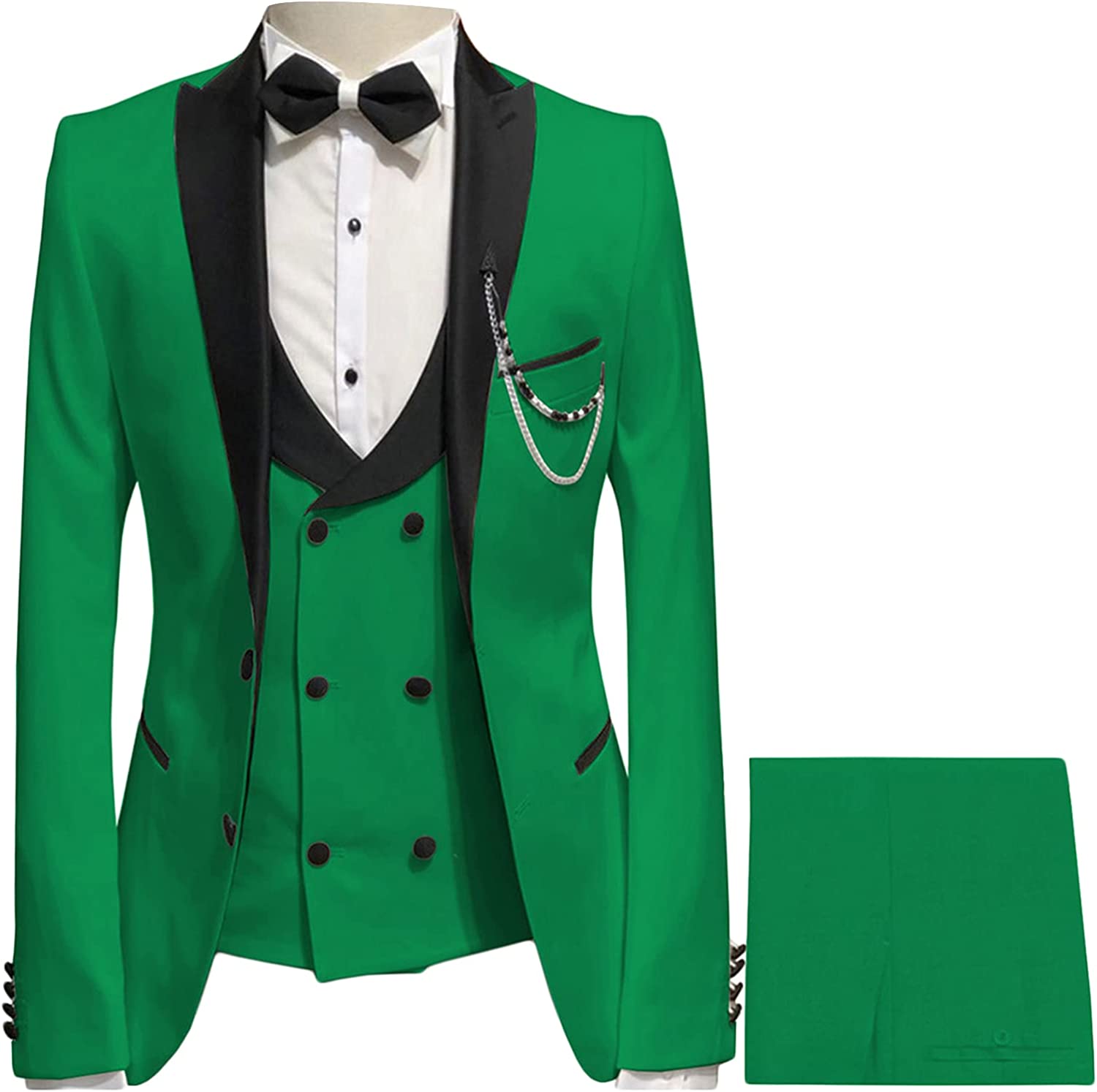 Fancy Peaked Lapel Three Pieces Green Prom Suits