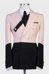 Fancy Peaked Lapel Double Breasted Pink Prom Suits