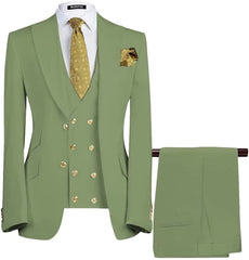 Fancy Sage Green Three Pieces Peaked Lapel Men Suits For Prom
