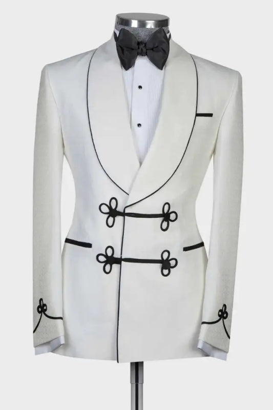 Fancy White Shawl Lapel Two Pieces Men Suits For Wedding