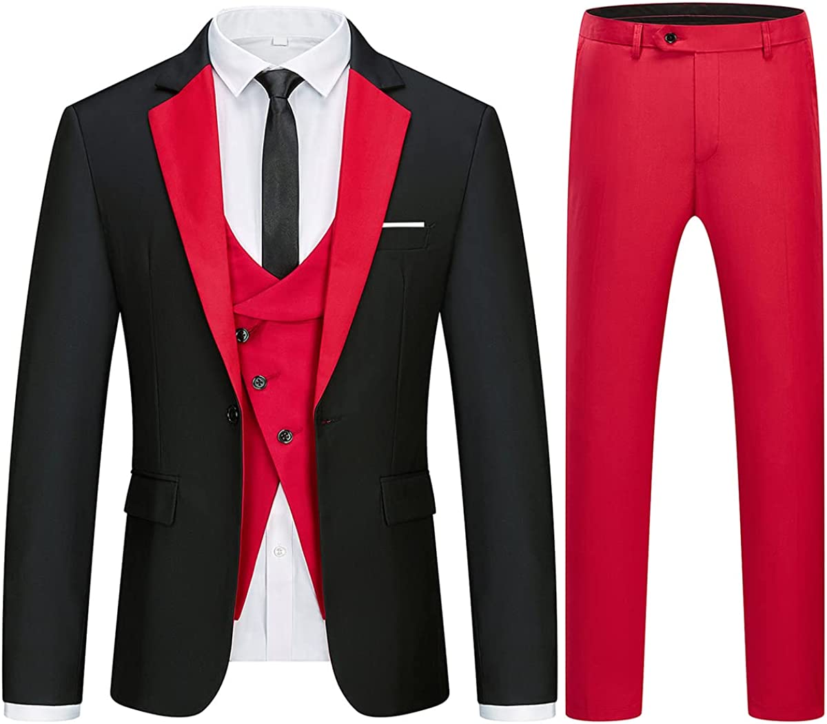 Fashion Black And Red Notched Lapel Men Suits For Prom