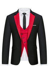 Fashion Black And Red Notched Lapel Men Suits For Prom