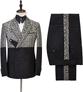 Fashion Jacquard Double Breasted Peaked Lapel Black Prom Suits for Men
