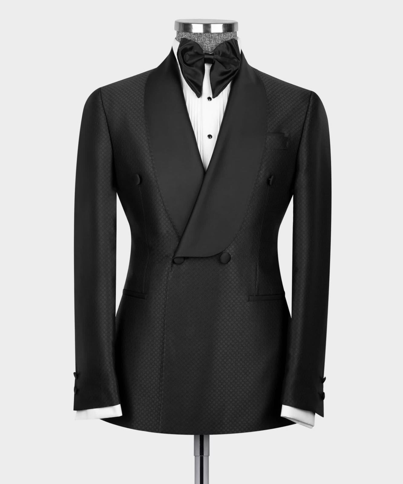Fashion Black Shawl Lapel Double Breasted Two Pieces Men Suits
