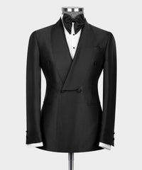 Fashion Black Shawl Lapel Double Breasted Two Pieces Men Suits