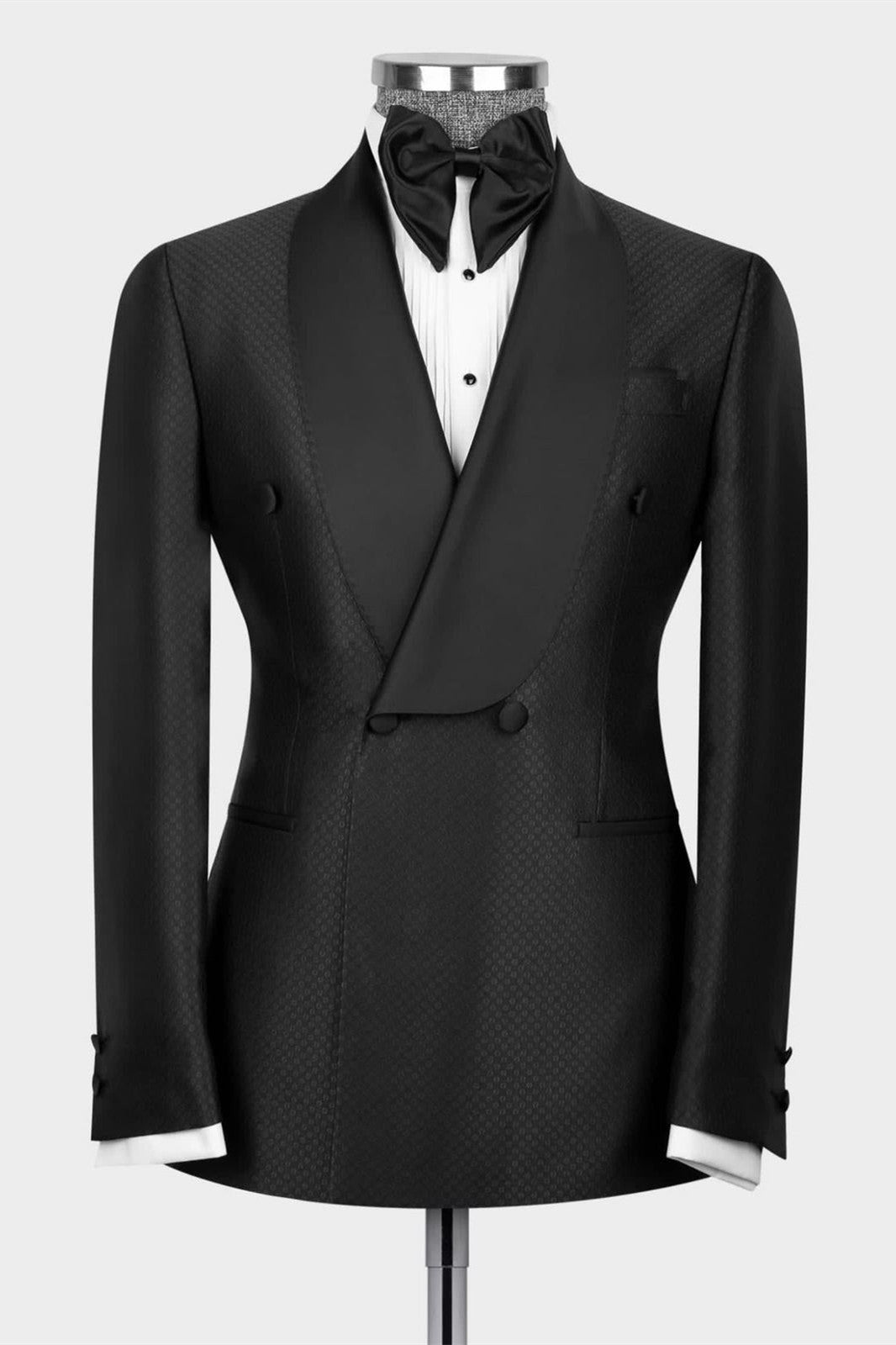 Fashion Black Shawl Lapel Double Breasted Two Pieces Men Suits