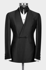 Fashion Black Shawl Lapel Double Breasted Two Pieces Men Suits