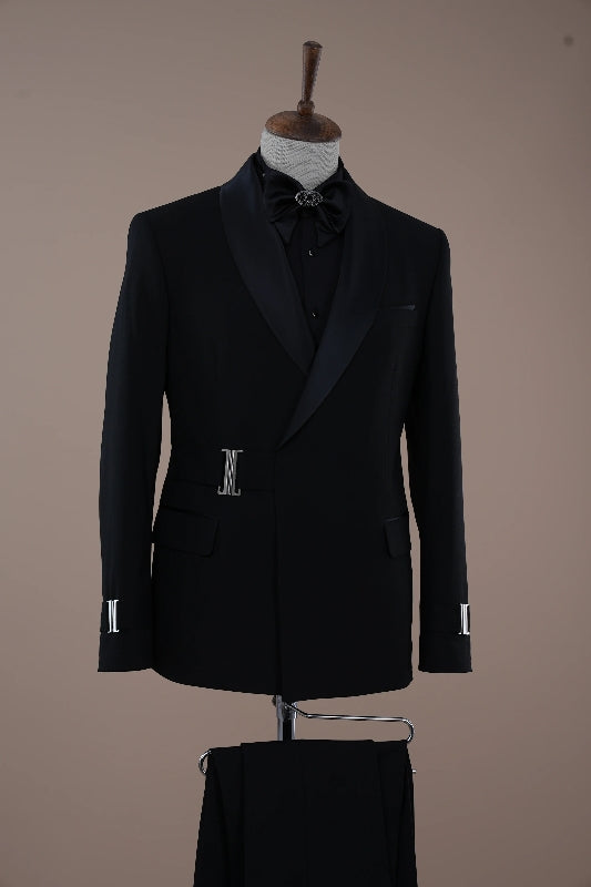 Fashion Shawl Lapel Slim Fit Two Pieces Black Wedding Suits