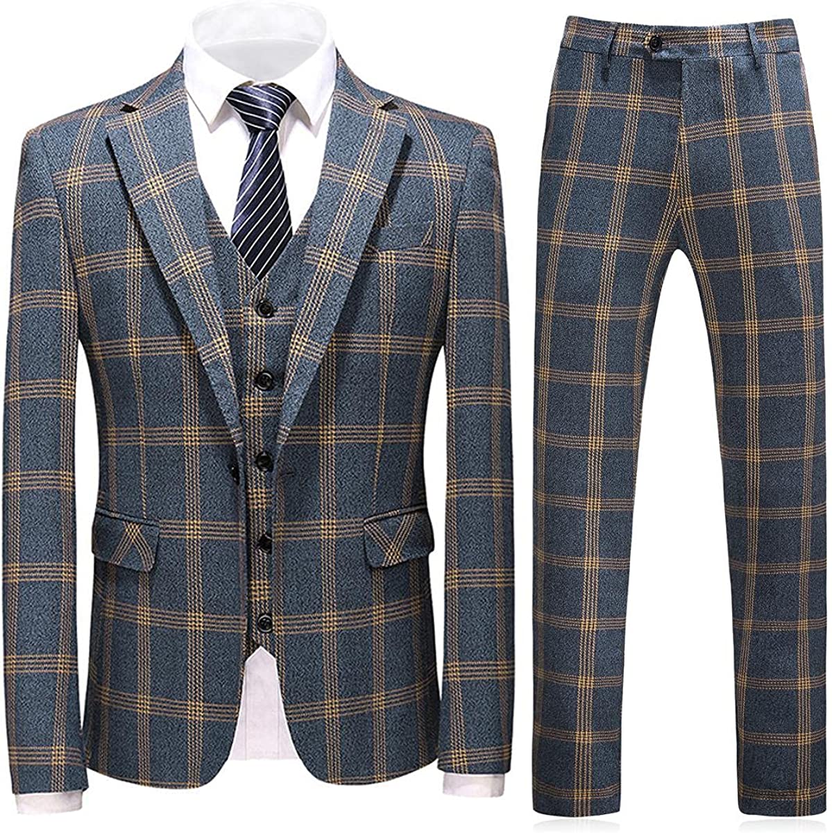Fashion Notched Lapel Three Pieces Blue Prom Suits