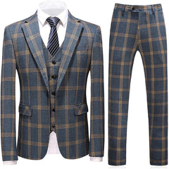 Fashion Notched Lapel Three Pieces Blue Prom Suits