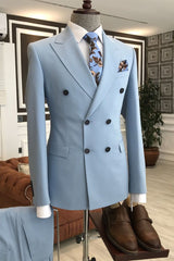 Fashion Peaked Lapel Double Breasted Best Blue Business Suits For Men