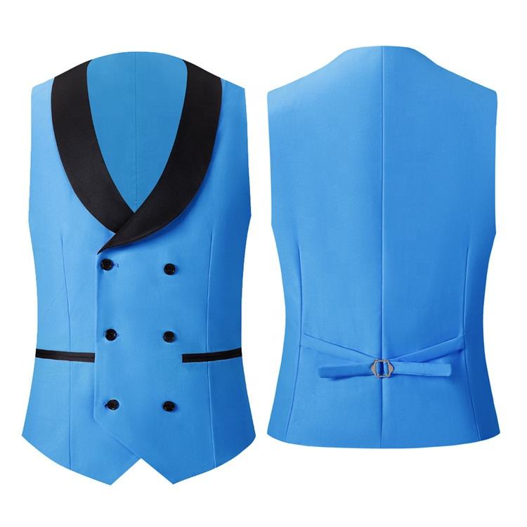 Fashion Peaked Lapel Three Pieces Blue Prom Suits
