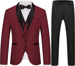 Fashion Burgundy Shawl Lapel Three Pieces Wedding Lapel