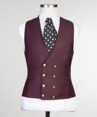 Fashion Three Pieces Peaked Lapel Men Burgundy Business Suits