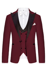 Fashion Three Pieces Peaked Lapel Burgundy Prom Suits