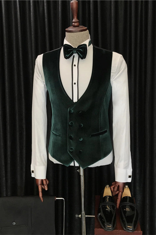 Fashion Cool Velvet Shawl Lapel Three Pieces White Wedding Suits