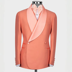 Fashion Shawl Lapel Double Breasted Coral Wedding Suits