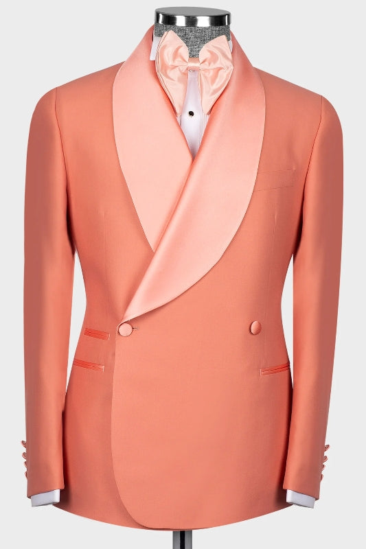 Fashion Shawl Lapel Double Breasted Coral Wedding Suits