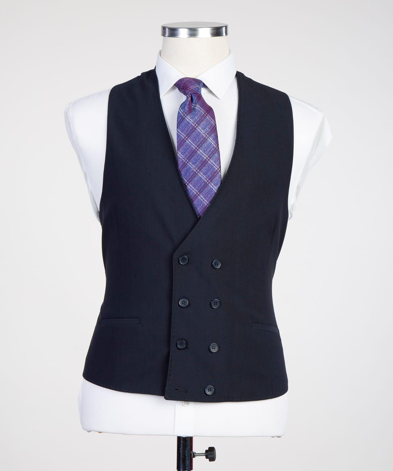 Fashion Three Pieces Peaked Lapel Men Dark Navy Business Suits