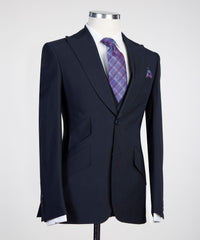 Fashion Three Pieces Peaked Lapel Men Dark Navy Business Suits