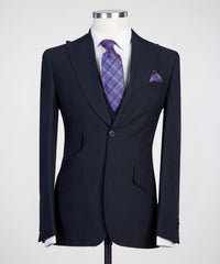 Fashion Three Pieces Peaked Lapel Men Dark Navy Business Suits