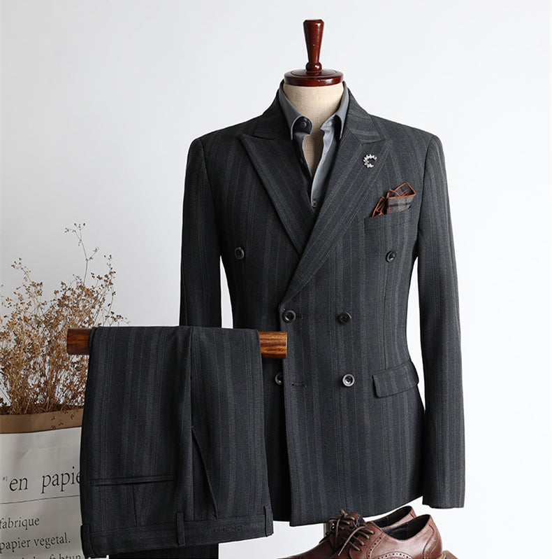Fashion Double Breasted Stripe Two Pieces Men Suits For Business