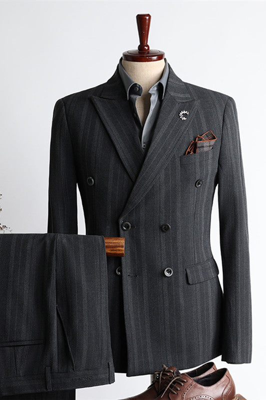 Fashion Double Breasted Stripe Two Pieces Men Suits For Business