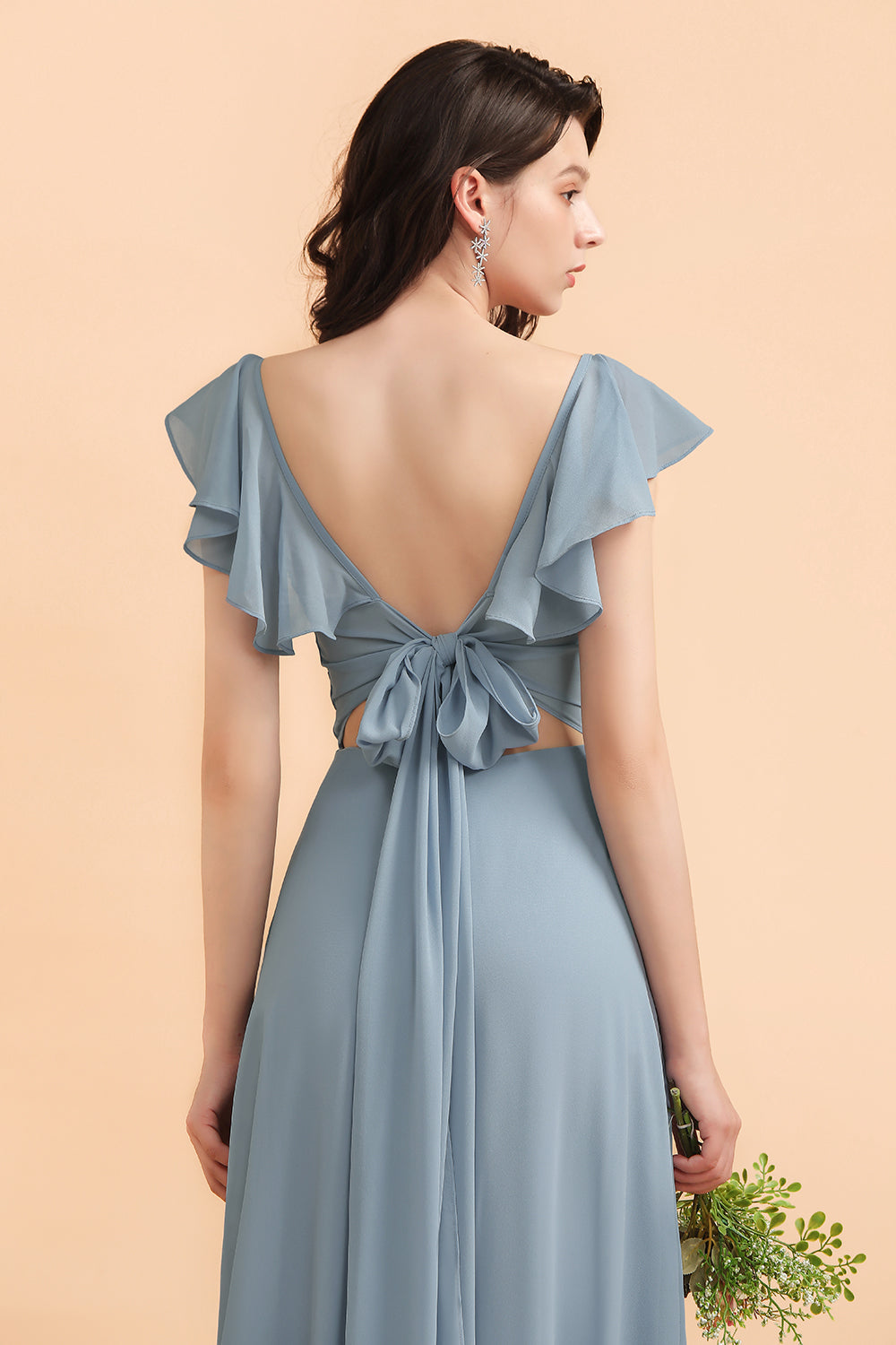 Fashion Dusty Blue Chiffon Sweetheart Slit Bridesmaid Dress with Ruffl 27dress Fashion Dusty Blue Chiffon Sweetheart Slit Bridesmaid Dress with Ruffl 27dress