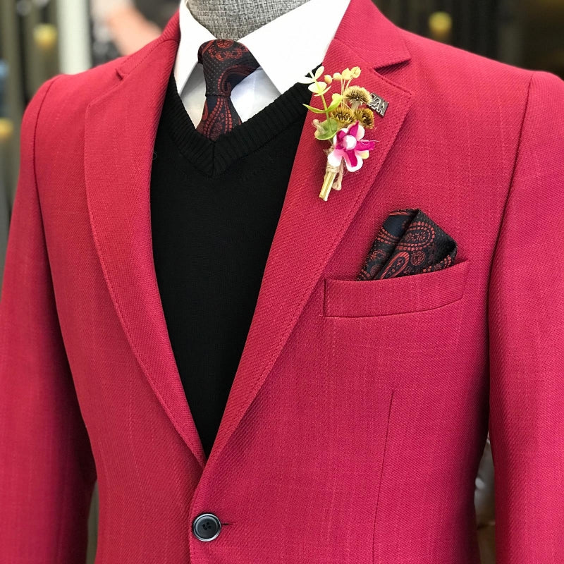 Fashion Fuchsia Notched Lapel Two Pieces Prom Suits