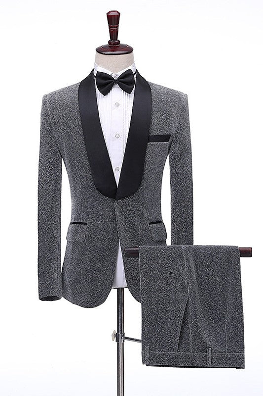 Fashion Shawl Lapel Two Pieces Gray Wedding Suits For Men