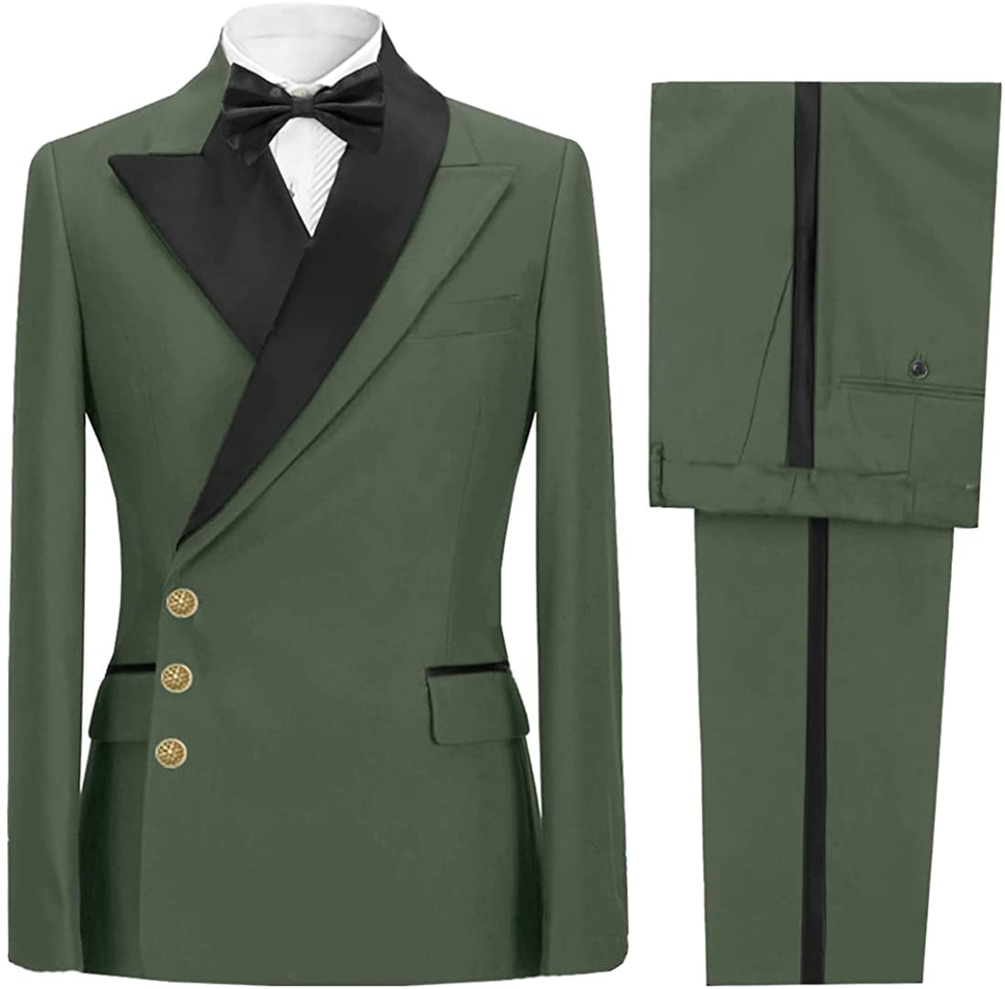 Fashion Peaked Lapel Green Prom Suits For Men