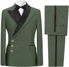 Fashion Peaked Lapel Green Prom Suits For Men