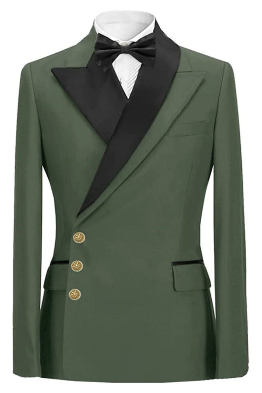 Fashion Peaked Lapel Green Prom Suits For Men