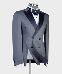 Fashion Grey Double Breasted Peaked Lapel Men Suits