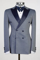 Fashion Grey Double Breasted Peaked Lapel Men Suits