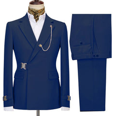 Fashion Navy Blue Notched Lapel Business Men Suits