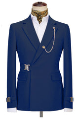 Fashion Navy Blue Notched Lapel Business Men Suits