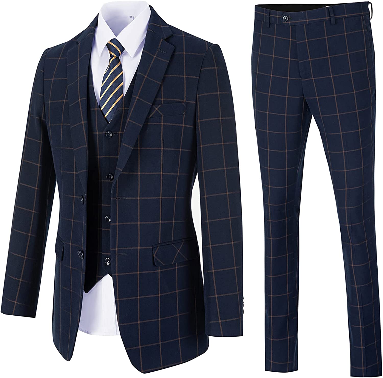 Fashion Notched Lapel Three Pieces Navy Blue Business Suits For Men