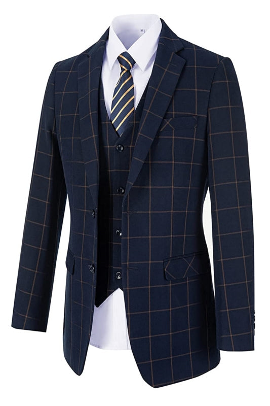 Fashion Notched Lapel Three Pieces Navy Blue Business Suits For Men