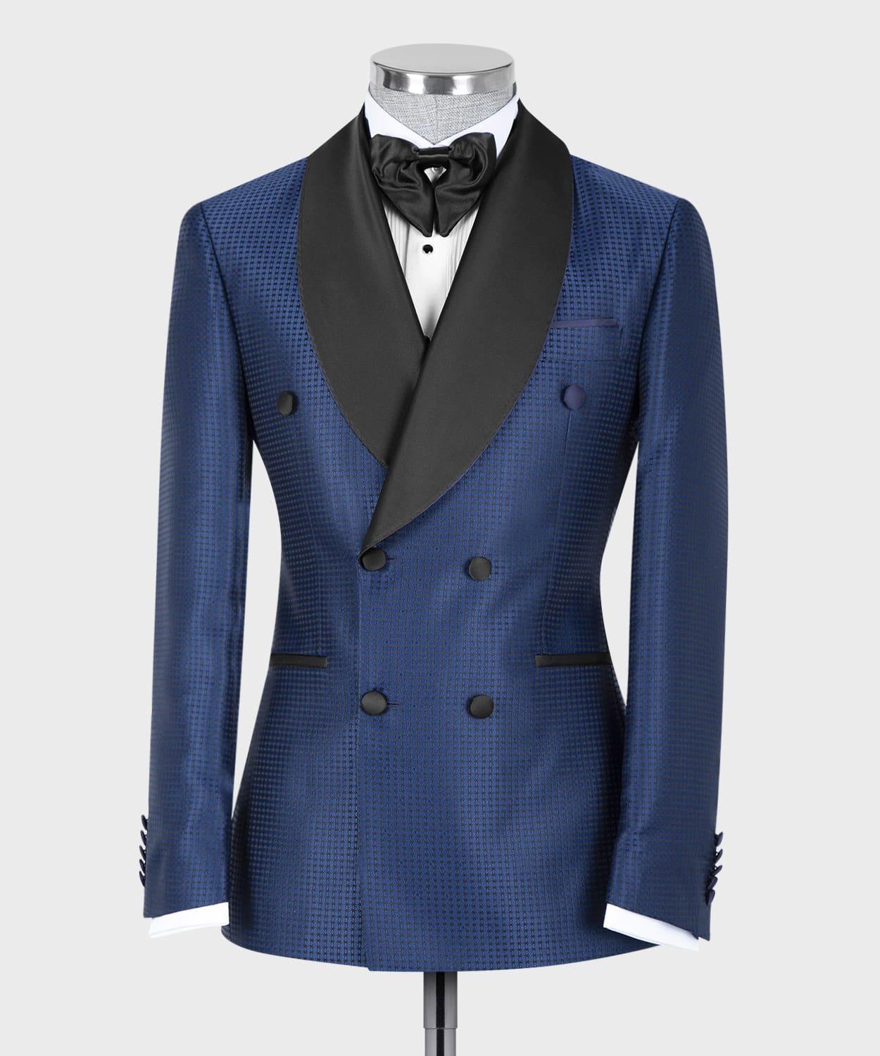 Fashion Double Breasted Shawl Lapel Navy Wedding Suits