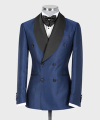 Fashion Double Breasted Shawl Lapel Navy Wedding Suits