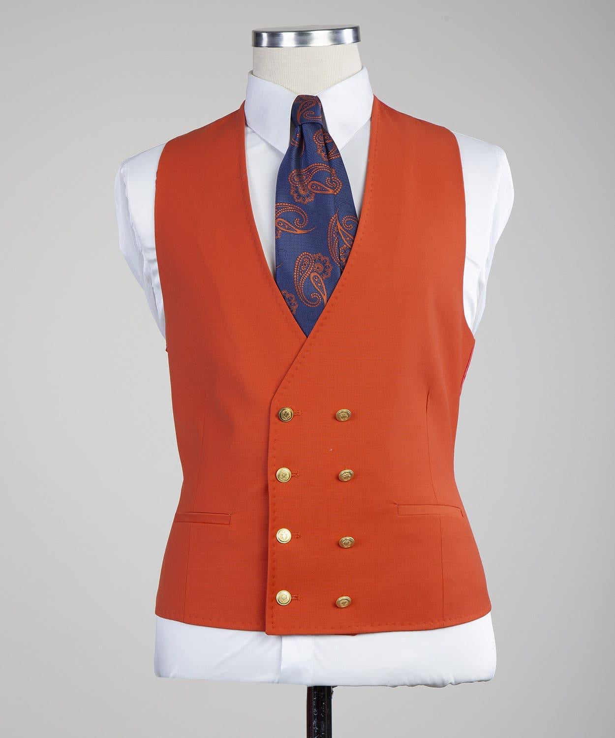 Fashion Orange Peaked Lapel Three Pieces Men Prom Suits