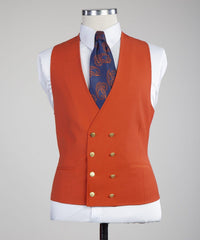 Fashion Orange Peaked Lapel Three Pieces Men Prom Suits