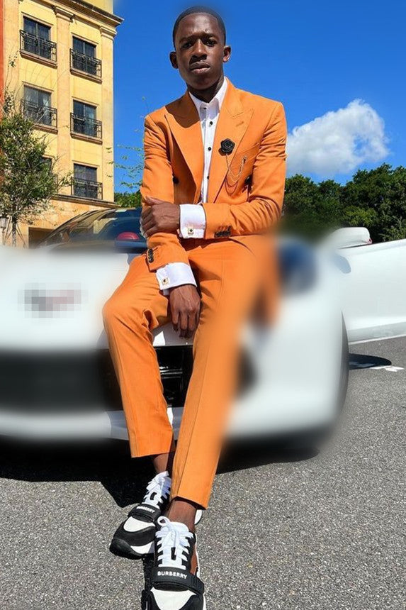 Fashion Orange Slim Fit Peak Lapel Prom Men Suits
